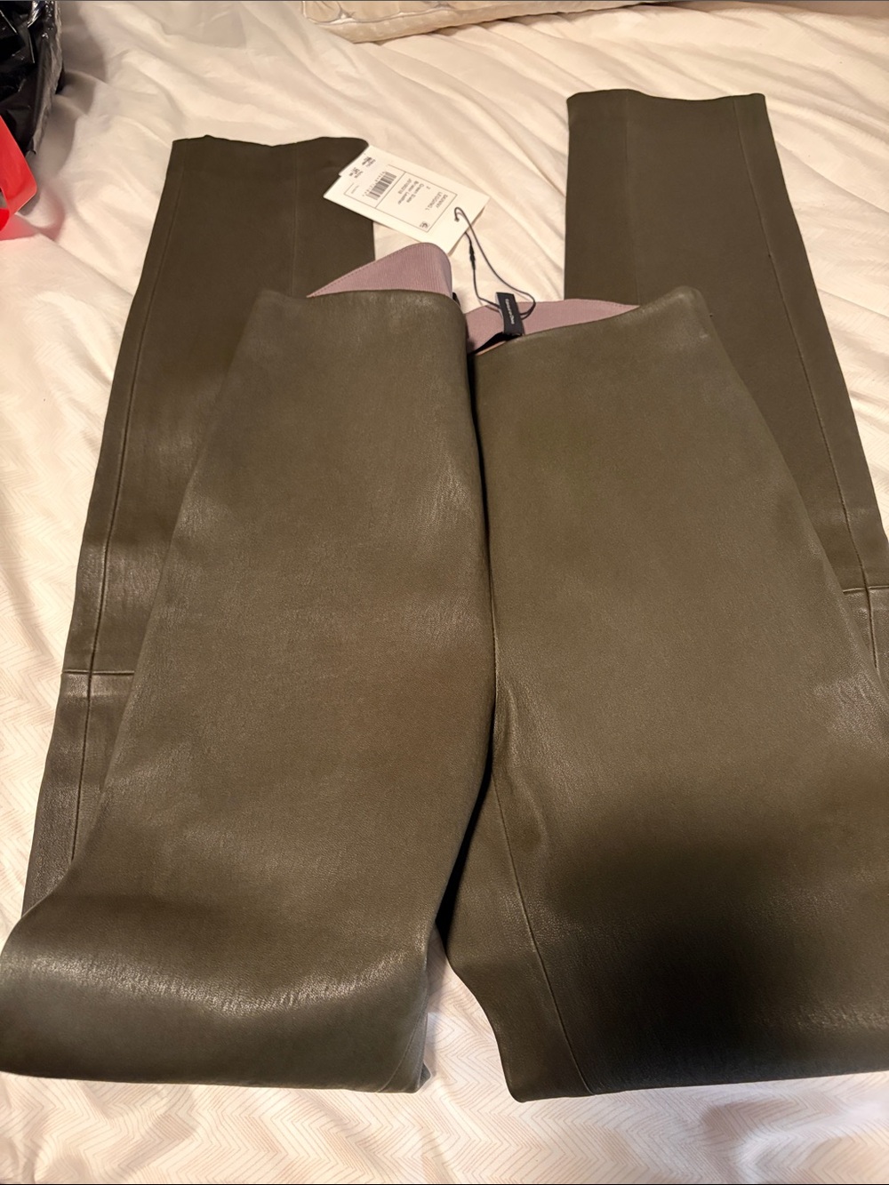 Theory Green Slate Leather Skinny Pants- 2 NWT - Picture 2 of 9
